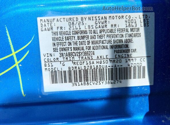 3N1AB8CV2SY386274 2025 NISSAN SENTRA Blue Շարժիչի բաժամունքի տեսք