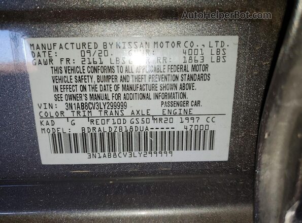 3N1AB8CV3LY299999 2020 NISSAN SENTRA Серый Вид подкапотного пространства