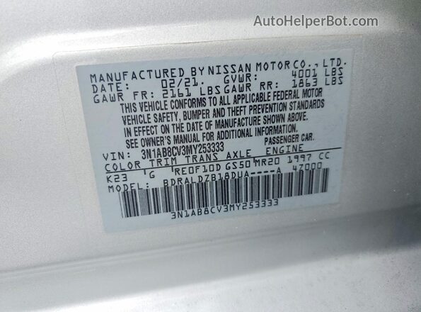 3N1AB8CV3MY253333 2021 NISSAN SENTRA Silver Widok komory silnika