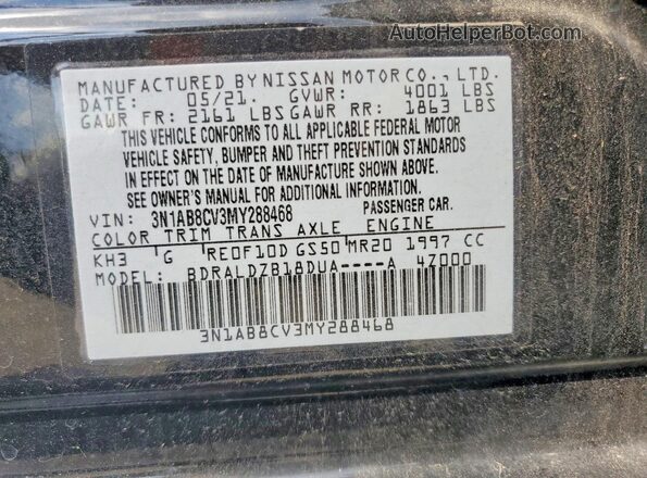 3N1AB8CV3MY288468 2021 NISSAN SENTRA Black Vista del compartimento del motor