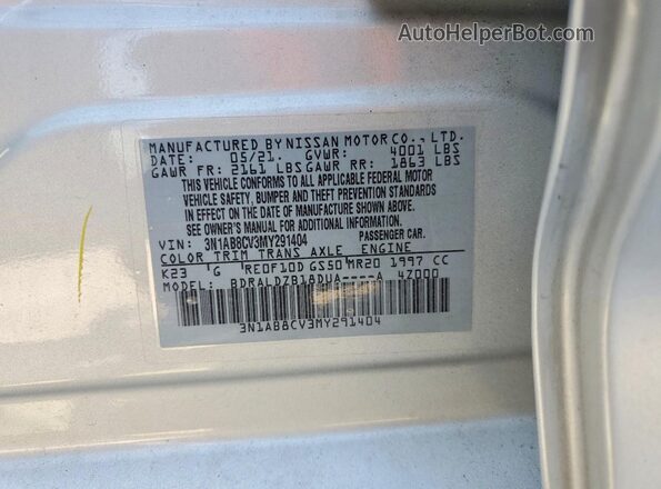 3N1AB8CV3MY291404 2021 NISSAN SENTRA Silver Вид підкапотного простору