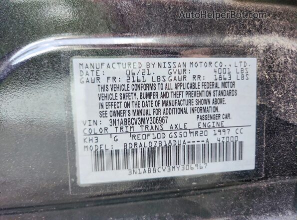 3N1AB8CV3MY306967 2021 NISSAN SENTRA Black Widok komory silnika