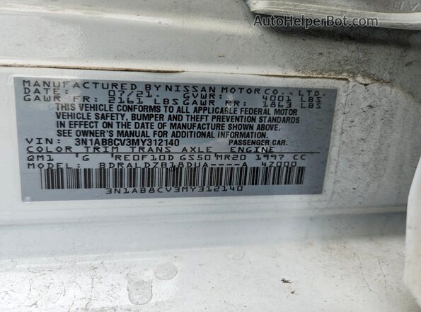 3N1AB8CV3MY312140 2021 NISSAN SENTRA White Widok komory silnika