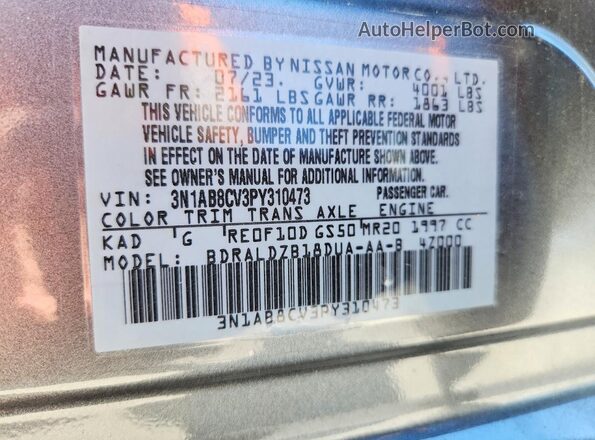 3N1AB8CV3PY310473 2023 NISSAN SENTRA Серый Вид наклейки с VIN-кодом