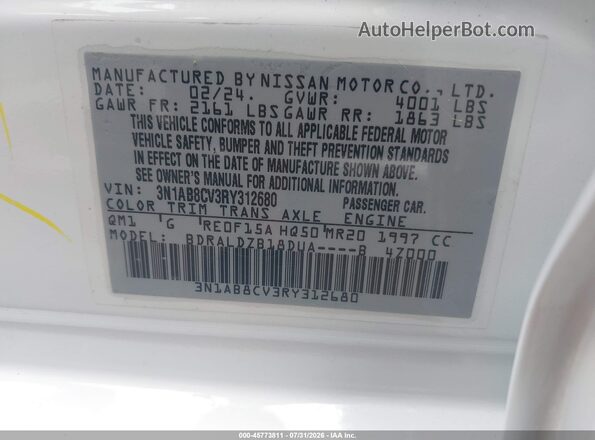 3N1AB8CV3RY312680 2024 NISSAN SENTRA Белый Вид подкапотного пространства