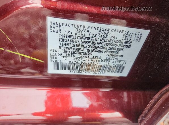 3N1AB8CV3RY364990 2024 NISSAN SENTRA Burgundy VIN կոդի պիտակի տեսք