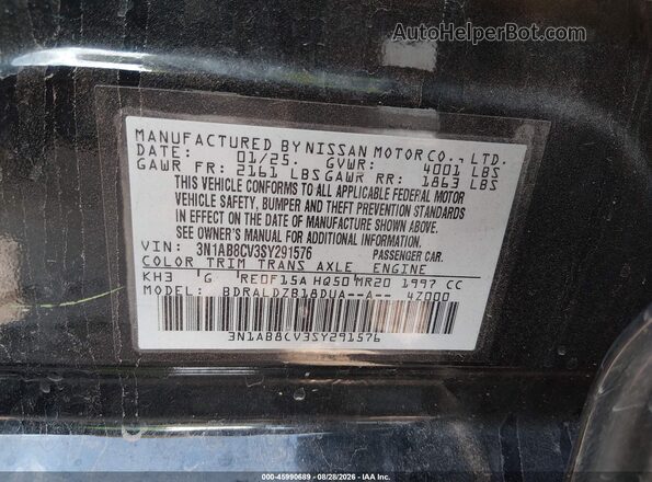 3N1AB8CV3SY291576 2025 NISSAN SENTRA Black Widok komory silnika
