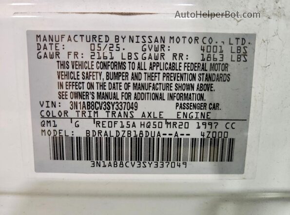 3N1AB8CV3SY337049 2025 NISSAN SENTRA Белый Вид подкапотного пространства
