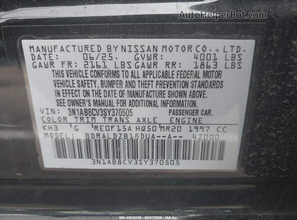 3N1AB8CV3SY370505 2025 NISSAN SENTRA Black Widok komory silnika