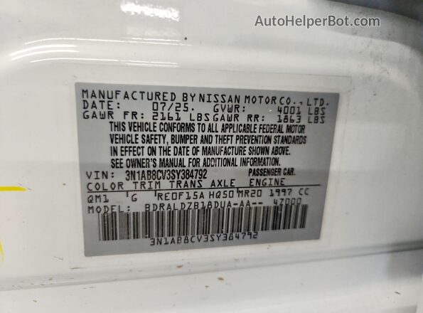 3N1AB8CV3SY384792 2025 NISSAN SENTRA White 