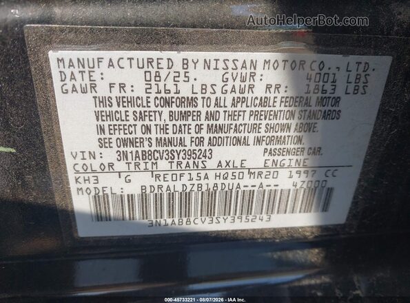 3N1AB8CV3SY395243 2025 NISSAN SENTRA Black Widok komory silnika