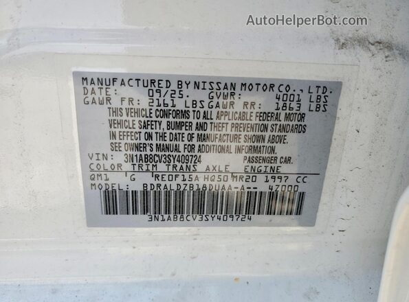 3N1AB8CV3SY409724 2025 NISSAN SENTRA White Вид підкапотного простору