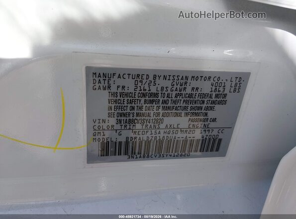 3N1AB8CV3SY412820 2025 NISSAN SENTRA White Engine compartment view