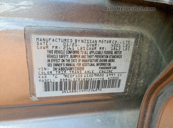 3N1AB8CV4MY236895 2021 NISSAN SENTRA Gray ძრავის განყოფილების ხედი