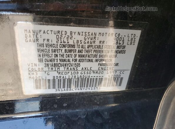 3N1AB8CV4NY241595 2022 NISSAN SENTRA Black Engine compartment view