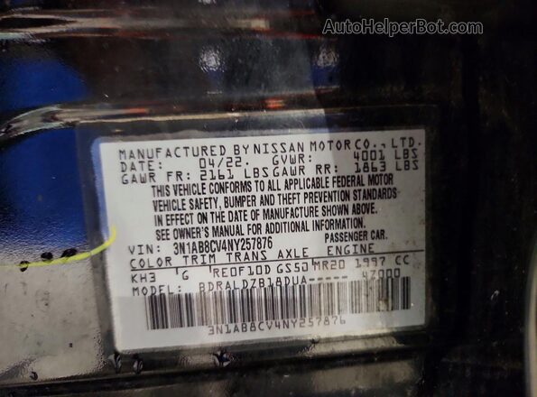 3N1AB8CV4NY257876 2022 NISSAN SENTRA Black Вид підкапотного простору