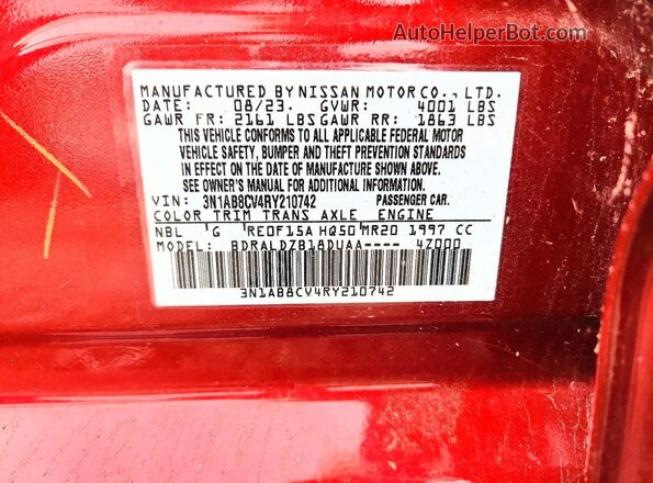 3N1AB8CV4RY210742 2024 NISSAN SENTRA Red Vista del compartimento del motor