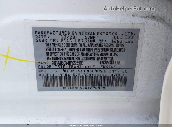 3N1AB8CV4RY226908 2024 NISSAN SENTRA White Շարժիչի բաժամունքի տեսք