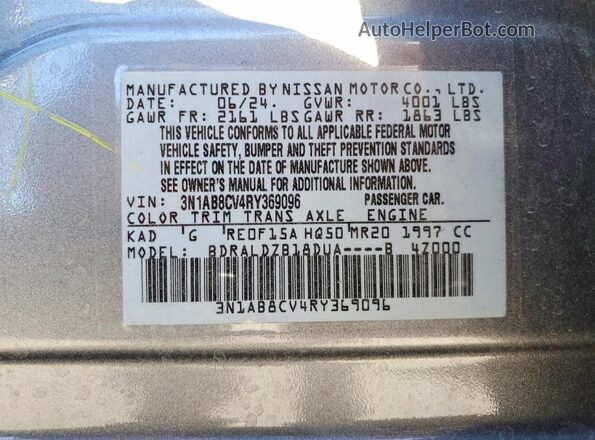 3N1AB8CV4RY369096 2024 NISSAN SENTRA Gray Շարժիչի բաժամունքի տեսք