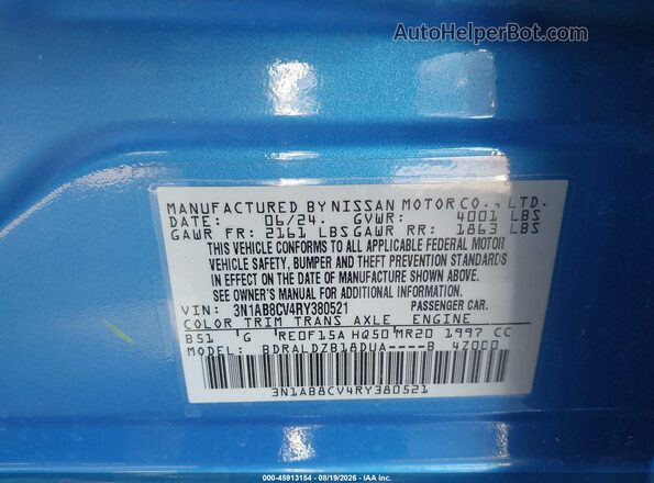 3N1AB8CV4RY380521 2024 NISSAN SENTRA Blue Widok komory silnika