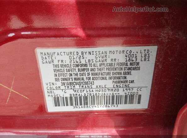 3N1AB8CV4SY286743 2025 NISSAN SENTRA Red Вид підкапотного простору