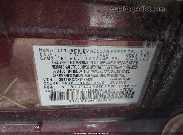 3N1AB8CV4SY322432 2025 NISSAN SENTRA Maroon Շարժիչի բաժամունքի տեսք