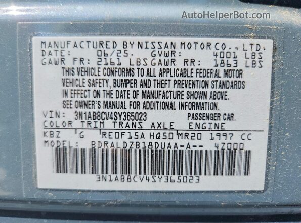 3N1AB8CV4SY365023 2025 NISSAN SENTRA Gray VIN კოდის სტიკერის ხედი