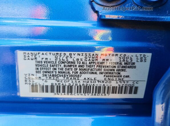 3N1AB8CV4SY380587 2025 NISSAN SENTRA Blue Vista del compartimento del motor
