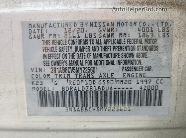 3N1AB8CV5MY225601 2021 NISSAN SENTRA Silver Вид наклейки з VIN-кодом