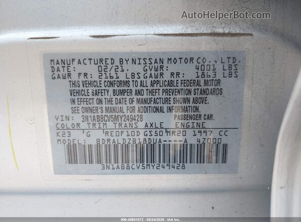 3N1AB8CV5MY249428 2021 NISSAN SENTRA Silver Շարժիչի բաժամունքի տեսք