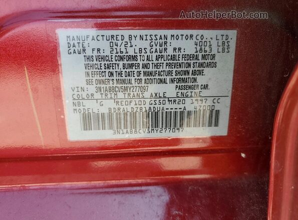 3N1AB8CV5MY277097 2021 NISSAN SENTRA Burgundy Engine compartment view