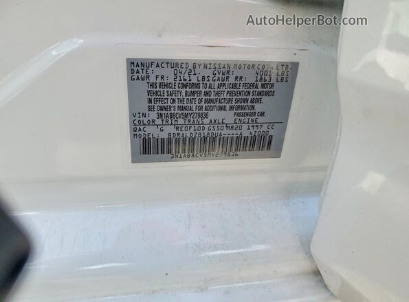 3N1AB8CV5MY279836 2021 NISSAN SENTRA White Vista de la etiqueta del VIN