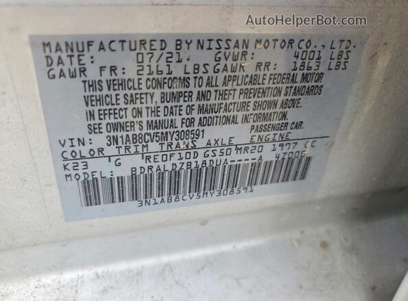 3N1AB8CV5MY308591 2021 NISSAN SENTRA Silver Vista de la etiqueta del VIN