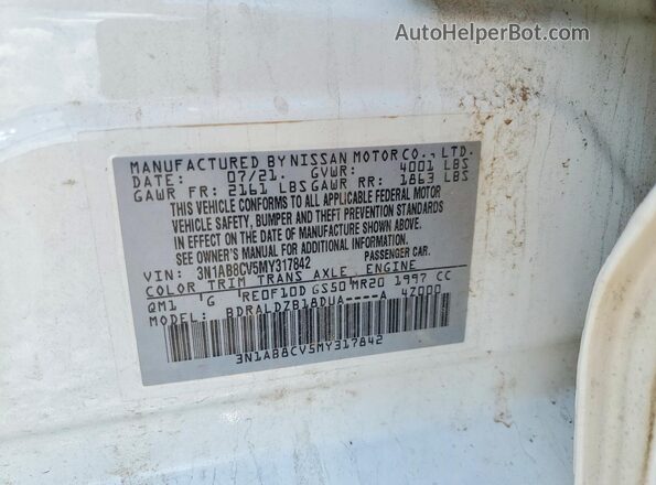 3N1AB8CV5MY317842 2021 NISSAN SENTRA White Շարժիչի բաժամունքի տեսք