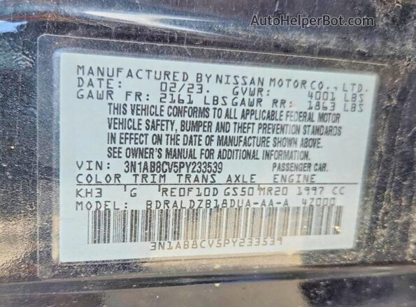 3N1AB8CV5PY233539 2023 NISSAN SENTRA Black ძრავის განყოფილების ხედი