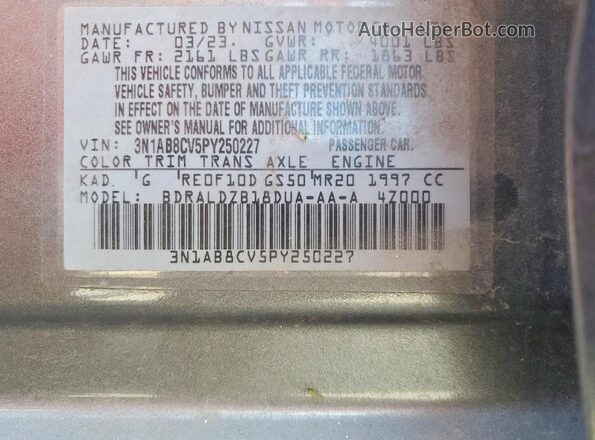3N1AB8CV5PY250227 2023 NISSAN SENTRA Gray Widok komory silnika