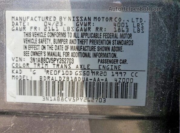 3N1AB8CV5PY262703 2023 NISSAN SENTRA Gray Widok komory silnika
