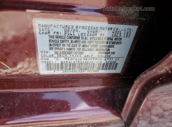 3N1AB8CV5RY301888 2024 NISSAN SENTRA Maroon Engine compartment view