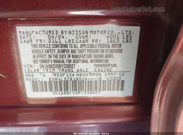 3N1AB8CV5RY338827 2024 NISSAN SENTRA Красный Вид подкапотного пространства