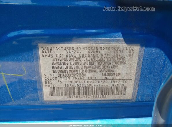 3N1AB8CV5SY255601 2025 NISSAN SENTRA Blue Vista del compartimento del motor