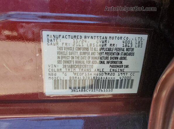 3N1AB8CV5SY261110 2025 NISSAN SENTRA Burgundy ძრავის განყოფილების ხედი