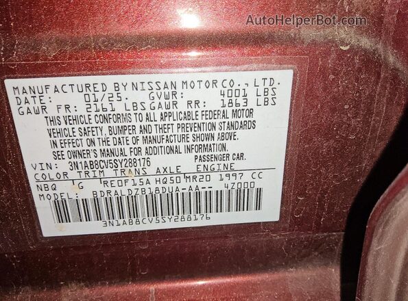 3N1AB8CV5SY288176 2025 NISSAN SENTRA Burgundy Widok komory silnika