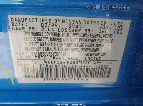 3N1AB8CV5SY300696 2025 NISSAN SENTRA Синий Вид подкапотного пространства