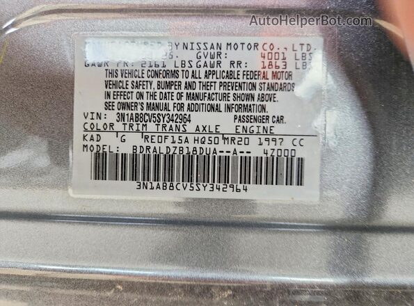 3N1AB8CV5SY342964 2025 NISSAN SENTRA Серый Вид наклейки с VIN-кодом