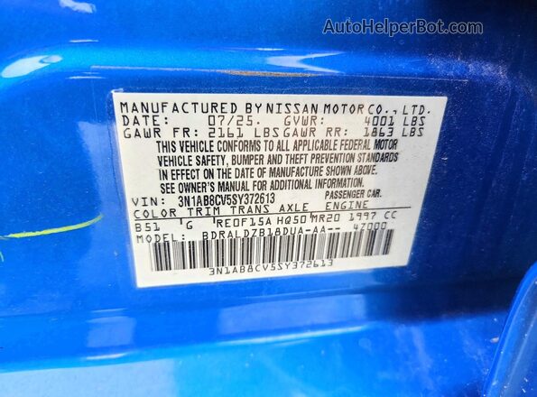 3N1AB8CV5SY372613 2025 NISSAN SENTRA Blue Widok komory silnika