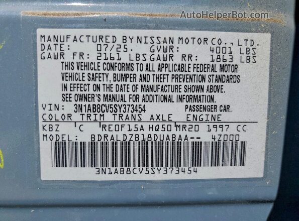 3N1AB8CV5SY373454 2025 NISSAN SENTRA Gray VIN sticker view