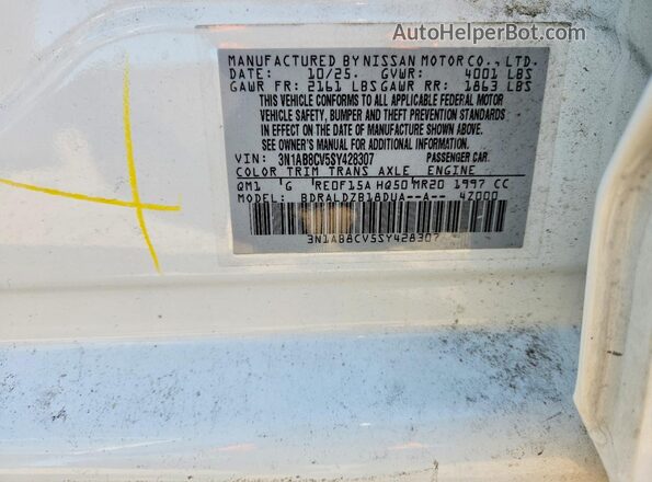 3N1AB8CV5SY428307 2025 NISSAN SENTRA White VIN კოდის სტიკერის ხედი