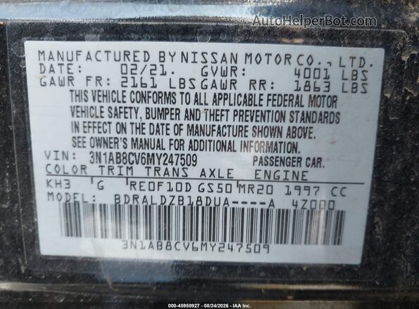 3N1AB8CV6MY247509 2021 NISSAN SENTRA Black Շարժիչի բաժամունքի տեսք