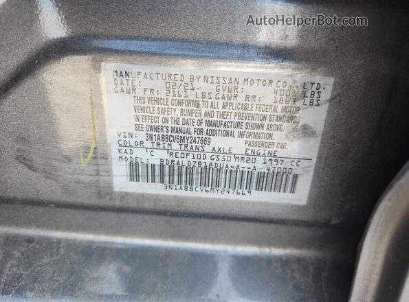 3N1AB8CV6MY247669 2021 NISSAN SENTRA Gray Вид наклейки з VIN-кодом