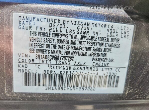 3N1AB8CV6MY287282 2021 NISSAN SENTRA Charcoal Вид підкапотного простору